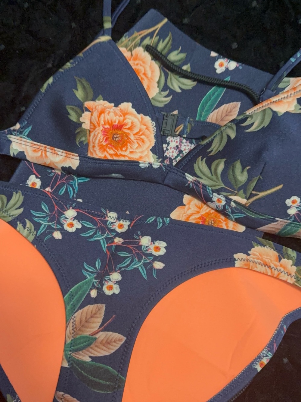 triangl swimwear Navy Floral Bikini with Peach Accents